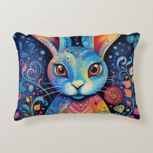 Dotty Delight: Rainbow Doodle Bunny Decorative Cushion