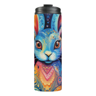 Dotty Delight: Rainbow Doodle Bunny Thermal Tumbler