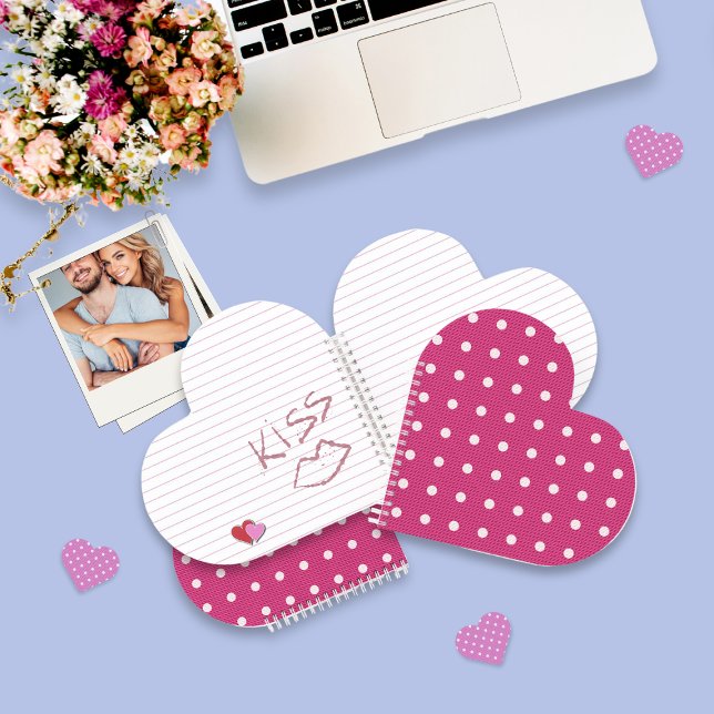 Dotty Delight Red Spiral Notebook (A Dotty Delight Red Spiral Notebook is on the desk.)