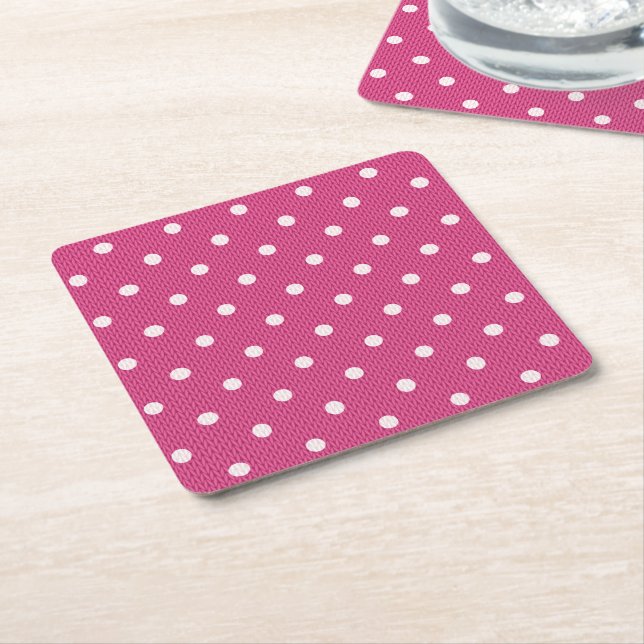 Dotty Delight Red Square Paper Coaster (Angled)