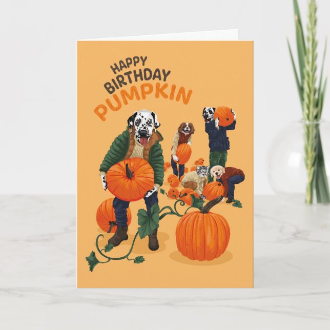 Dotty Dog Dalmatian Birthday Pumpkin Greeting Card (Front)