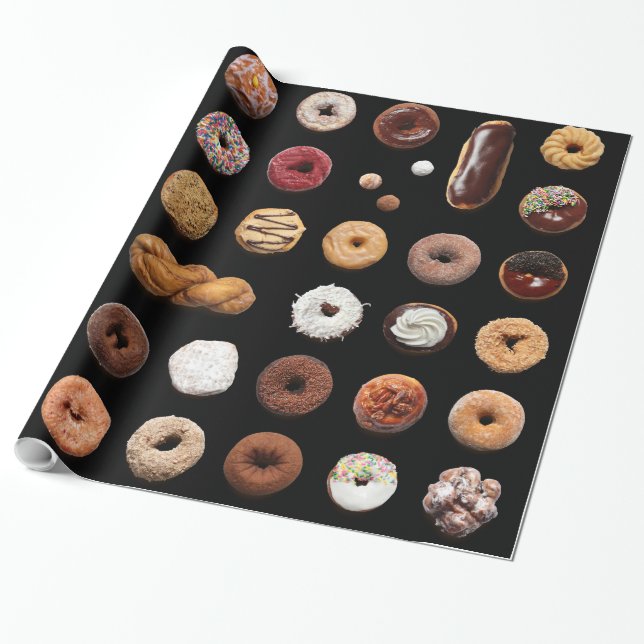 Dotty Doughnuts wrapping paper (on black) (Unrolled)