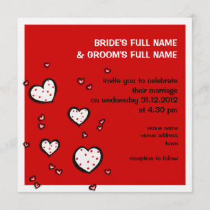 Dotty Hearts red Square Wedding Invitation