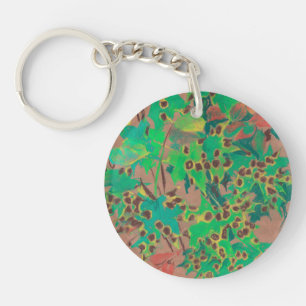 Dotty leaves, autumn floral, green, yellow & brown key ring