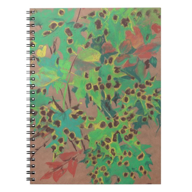 Dotty leaves, autumn floral, green, yellow & brown notebook (Front)
