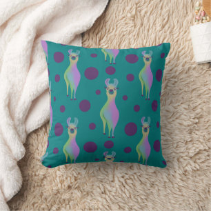Dotty Llama on Teal Cushion