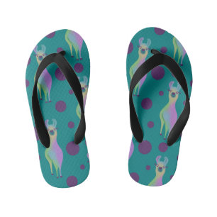 Dotty Llama on Teal Kid's Thongs