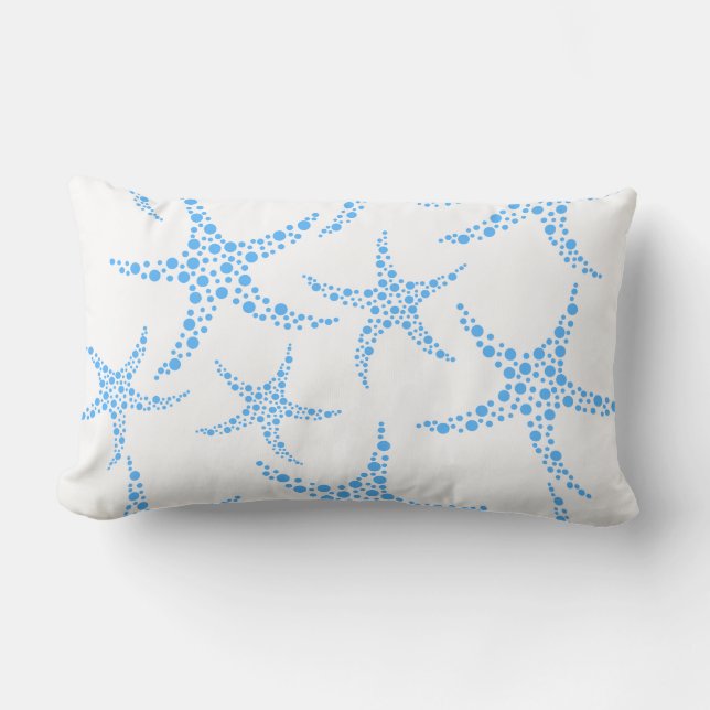 Dotty Starfish Pattern in Blue and White. Lumbar Cushion (Front)
