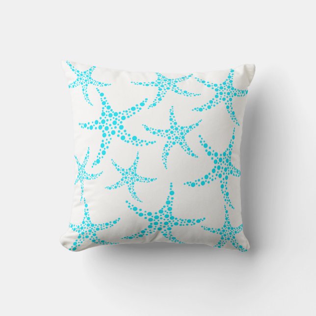 Dotty Starfish Pattern in Turquoise and White. Cushion (Front)