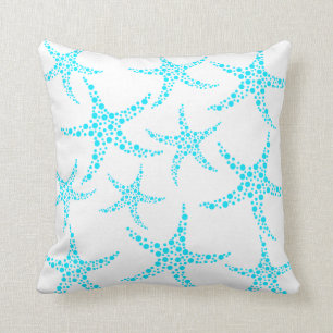 Dotty Starfish Pattern in Turquoise and White. Cushion