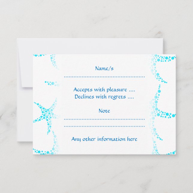 Dotty Starfish Pattern in Turquoise and White. RSVP Card (Front)
