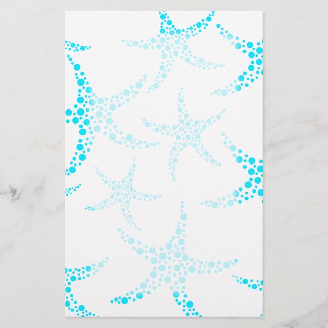 Dotty Starfish Pattern in Turquoise and White. Stationery (Front)