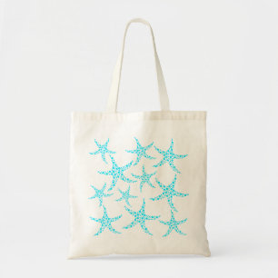 Dotty Starfish Pattern in Turquoise and White. Tote Bag