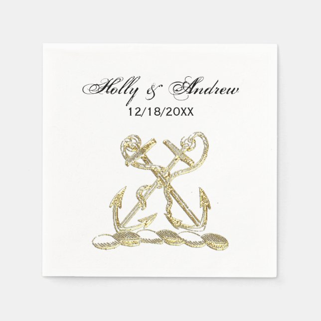 Double Anchor Heraldic Crest Emblem Faux Gold Napkin (Front)