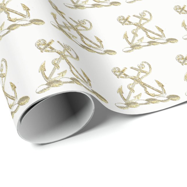 Double Anchor Heraldic Crest Emblem Faux Gold Wrapping Paper (Roll Corner)