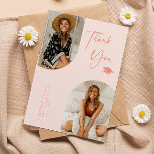 Double Arch Blush Pink Graduation Photo Thank You  Card
