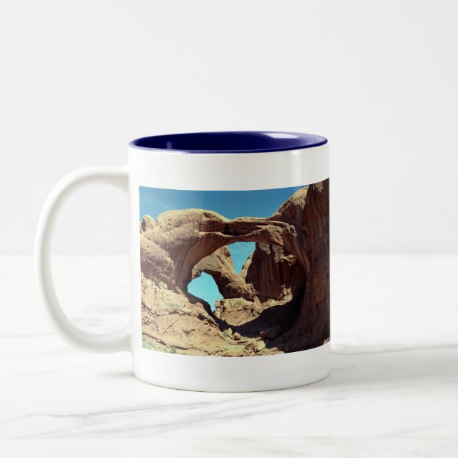 Double Arch Desert Landscape Photo Two-Tone Coffee Mug (Left)