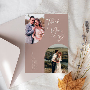 Double Arch Dusty Rose Wedding Photo Thank You Card