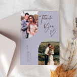 Double Arch Lilac Wedding Photo Thank You Card<br><div class="desc">Elegant and rustic wedding thank you card featuring a double arch lilac frame with text that says "thank you" with a heart. You can have 2 photos on the front and 1 on the back.</div>