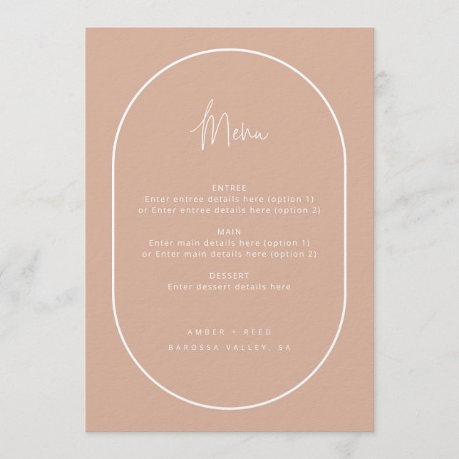 Double Arch Minimal Script Blush Pink Wedding Menu (Front)