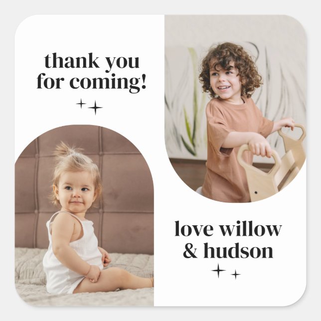 Double Arch Photo Joint Birthday Paper Square Sticker (Front)