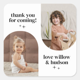 Double Arch Photo Joint Birthday Paper Square Sticker