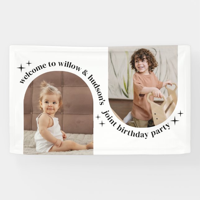 Double Arch Photo Joint Birthday Welcome Sign (Horizontal)