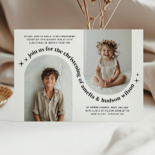 Double Arch Photo Joint Christening Invitation