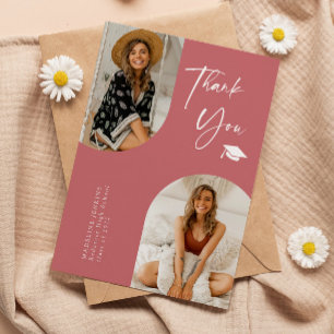 Double Arch Pink Graduation Photo Thank You Card