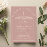 Double arch simple cross pink christening baptism invitation<br><div class="desc">Inivite your guest to your event with this minimalist and simple baptism invitation card, features double arch border on a pink background and a dainty cross. For more advanced customisation of this design, e.g. changing layout, font or text size please click the "CUSTOMIZE" button above. Please contact me for any...</div>