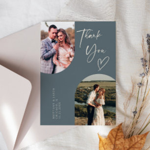 Double Arch Slate Wedding Photo Thank You Card