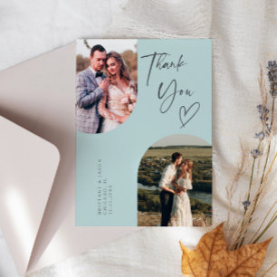 Double Arch Turquoise Wedding Photo Thank You Card