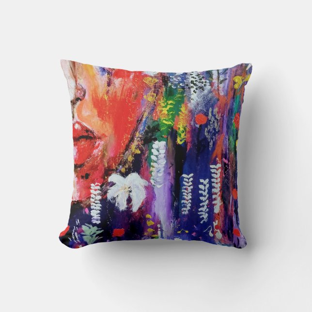 Double Art Pillow – Abstract Wildflower & Portrait (Front)