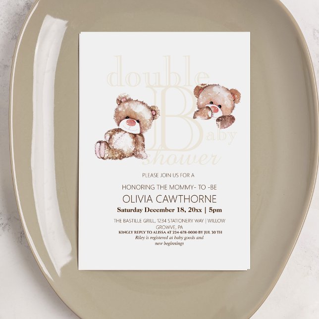  Double Baby Shower Cute Modern Bears Double Invitation (Creator Uploaded)