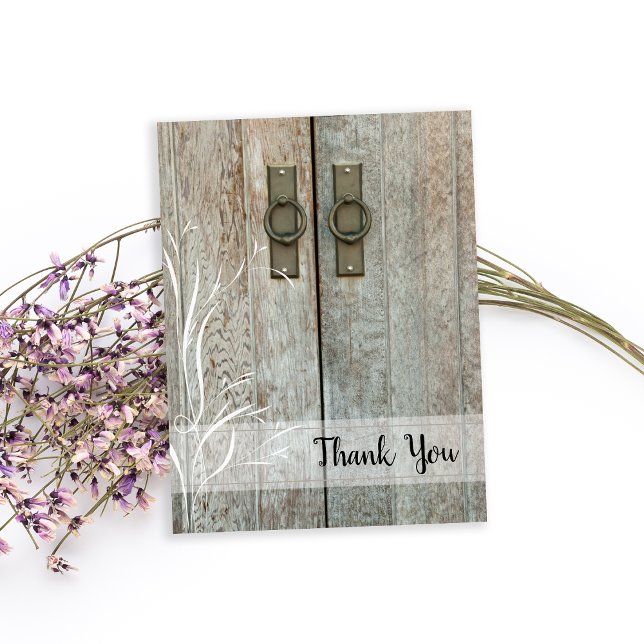 Double Barn Doors Country Wedding Thank You Postcard (Show your gratitude after your rustic farm or barn wedding theme with this charming thank you note.)