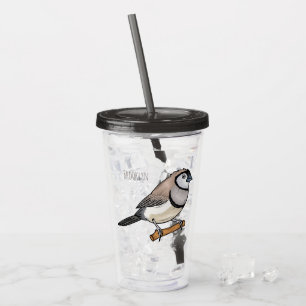 Double-barred finch bird cartoon illustration acrylic tumbler