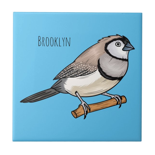 Double-barred finch bird cartoon illustration ceramic tile (Front)