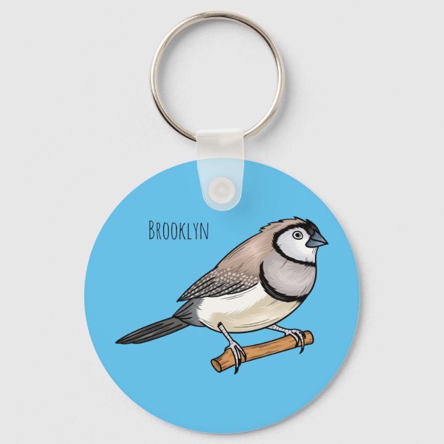 Double-barred finch bird cartoon illustration key ring (Front)