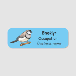 Double-barred finch bird cartoon illustration name tag