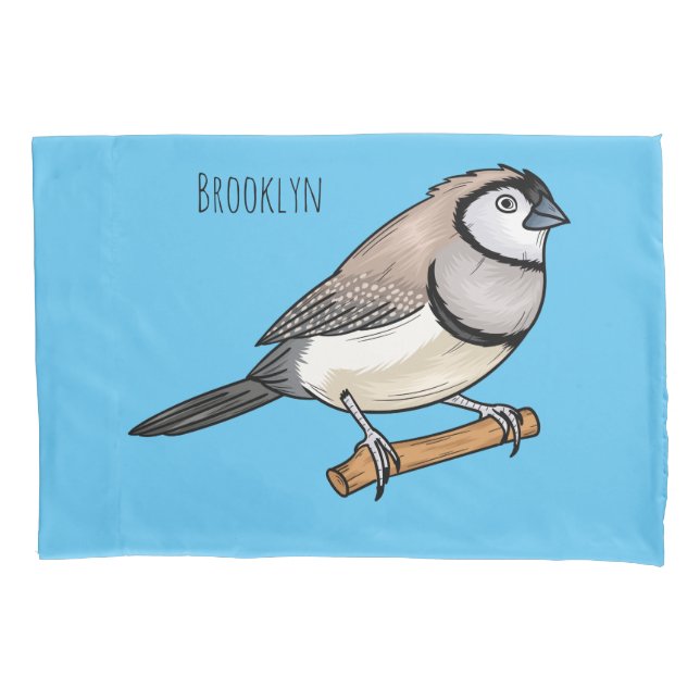 Double-barred finch bird cartoon illustration pillowcase (Front)