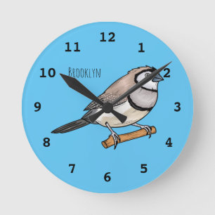 Double-barred finch bird cartoon illustration round clock