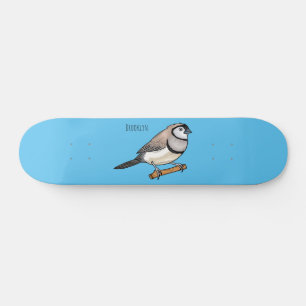 Double-barred finch bird cartoon illustration skateboard