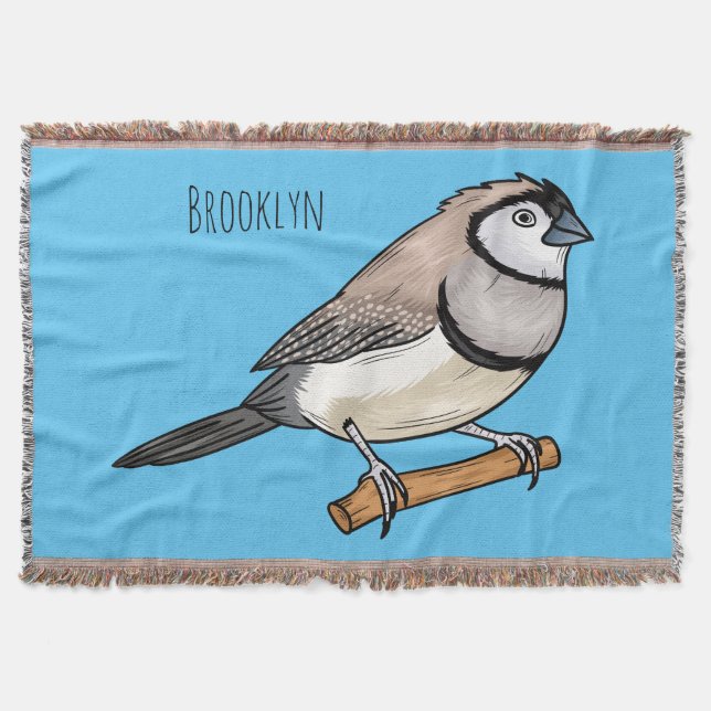 Double-barred finch bird cartoon illustration   throw blanket (Front)