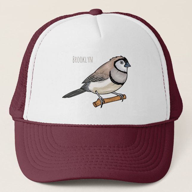 Double-barred finch bird cartoon illustration trucker hat (Front)
