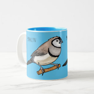 Double-barred finch bird cartoon illustration Two-Tone coffee mug