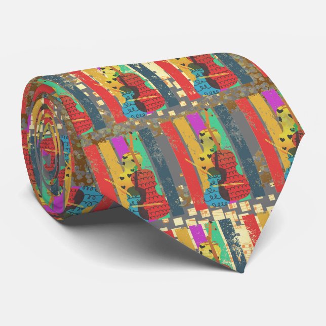 Double Bass And Music Notes Tie (Rolled)
