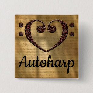Double Bass Clef Heart Autoharp 15 Cm Square Badge