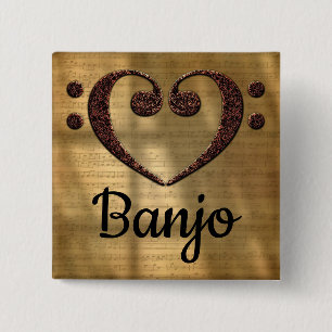 Double Bass Clef Heart Banjo 15 Cm Square Badge