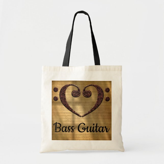 Double Bass Clef Heart Bass Guitar Tote Bag (Front)