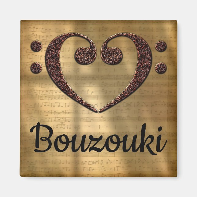 Double Bass Clef Heart Bouzouki Magnet (Front)